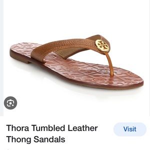 Tory Burch Thora Sandal. Tumbled Leather.  Royal Tan/Gold. Size 8